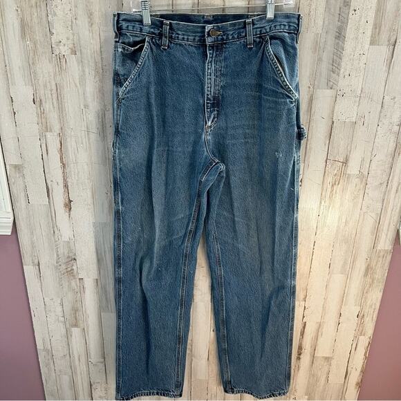 Carhartt B13 Washed Denim Loose Fit Jean Carpenter Mens 34X34 Heavily Distressed - Picture 1 of 11